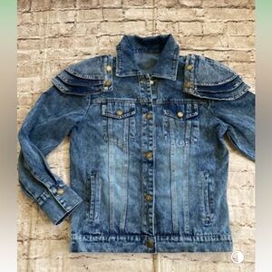 NWT DOSE Denim Jacket with Layered Shoulder Detail Blue button down size S